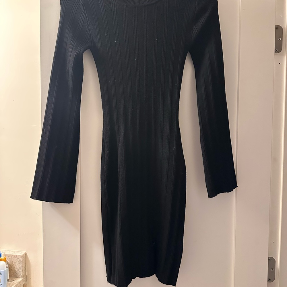 Elegant Black Ribbed Knit Dress